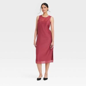 Open Box - A New Day - Women's Sheer Organza Midi Shift Dress  Burgundy